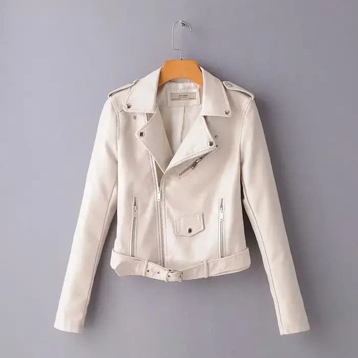 Mode femmes automne noir Faux cuir vestes dame Bomber moto Cool manteau d'extérieur avec ceinture of
