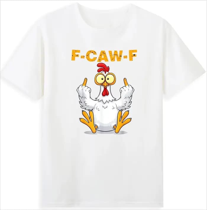 F-Caw-F comprend une référence intéressante de blague de poulet avec un T-shirt rétro pour hommes