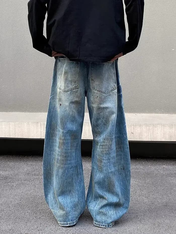 2000S vêtements Y2K Grunge vieux sale lavé bleu Baggy déchiré jean pantalon pour hommes 90S Vintage