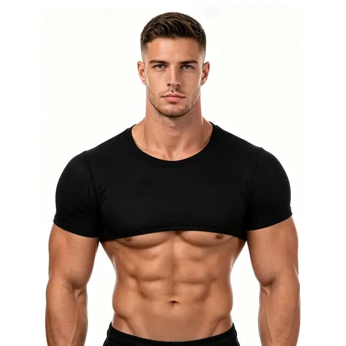 T-shirt court noir à manches courtes pour homme
