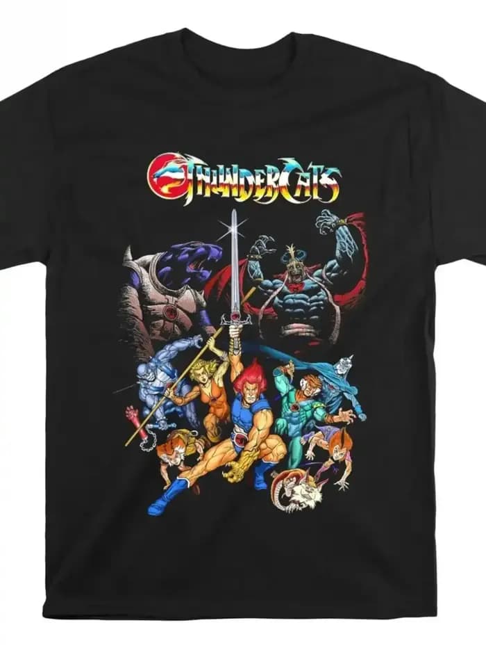 Thundercats TV Show T-Shirt graphique en tricot extensible doux à col rond avec imprimé de personnages vibrants pour hommes et femmes toutes saisons