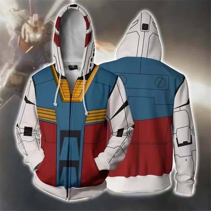 Gundam sweats à capuche Style Cosplay impression 3D hommes décontracté fermeture éclair sweat