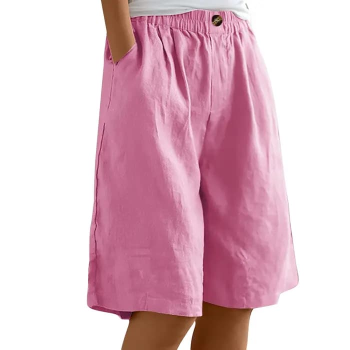 Bermuda grande taille en coton et lin pour femme