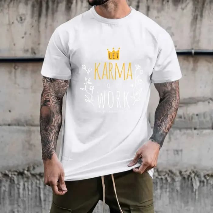 Patch thermocollant à encre blanche avec texte tendance et amusant 'LET KARMA DO ITS WORK'