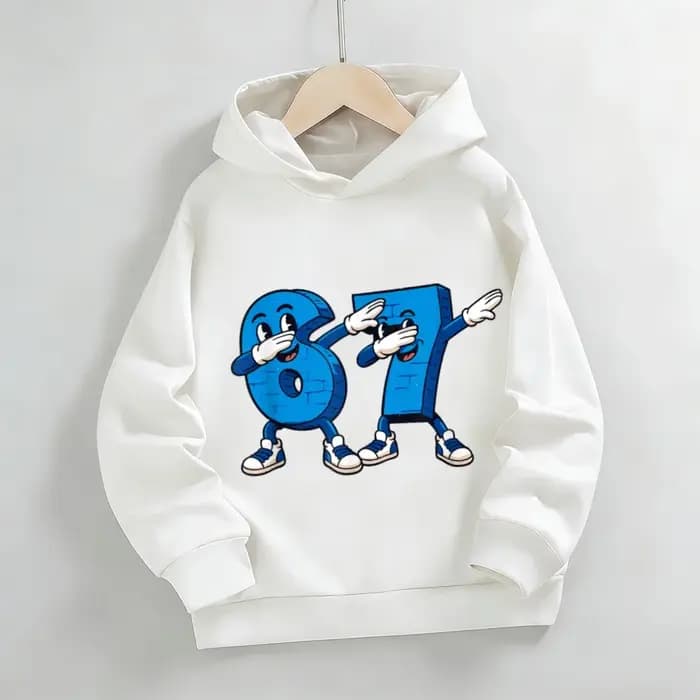 Sweat à capuche gris avec imprimé anthropomorphe numéro 67 pour garçons et filles | Haut