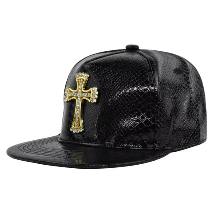 Casquette Hip-Hop The Cross Jesus avec étiquette métallique, mode break dance et street dance, casquette à visière plate, casquette ajustée hip-hop, casquette tendance pour jeunes.