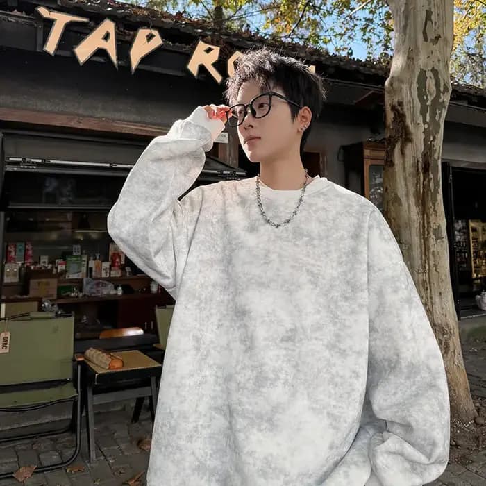 Sweat-shirt à capuche pour hommes, décontracté, à la mode, teinture par nouage, col rond, noir et blanc, Hip Hop, Streetwear coréen Harajuku, printemps 2025