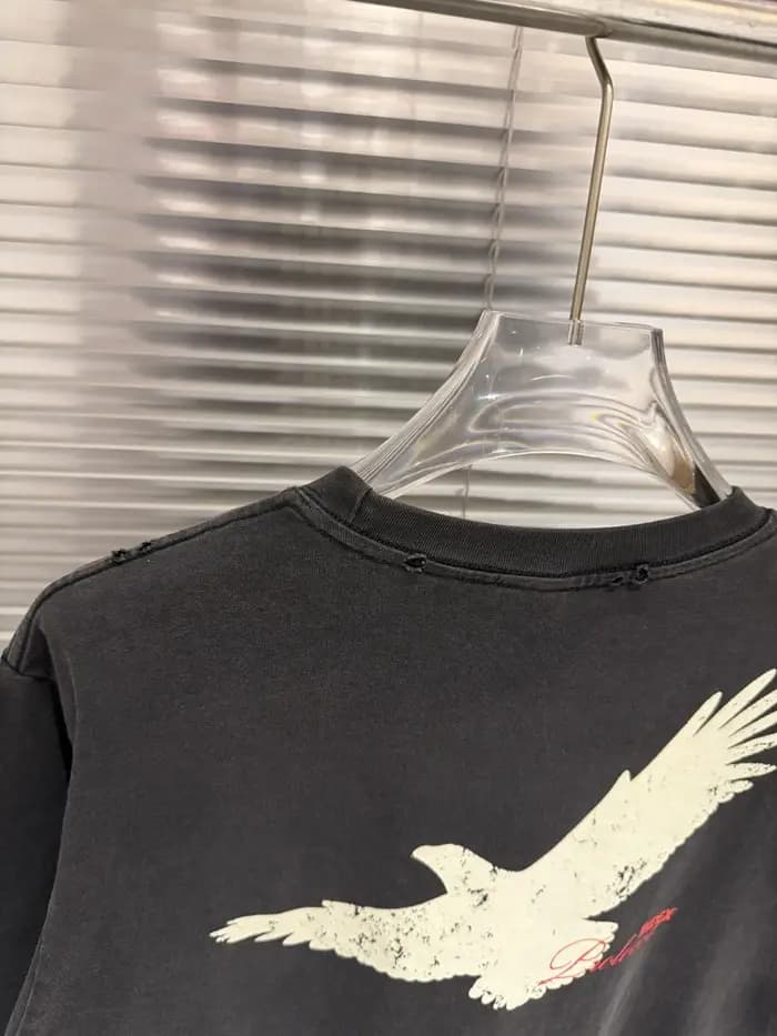 T-shirts Vintage Protocole Délavé et Usé Décontracté Ample à Manches Courtes pour Hommes et Femmes