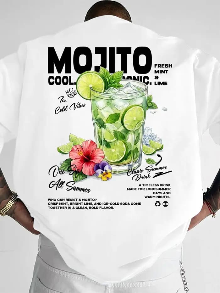 T-shirt pour homme en coton 100% doux de qualité supérieure avec imprimé floral Mojito Cocktail, par