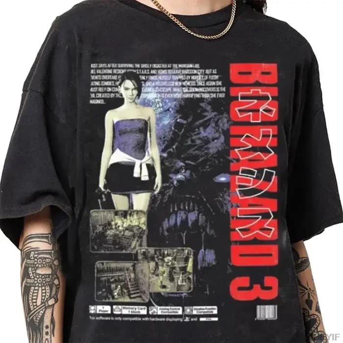 T-shirt en coton surdimensionné délavé à l'acide Resident Evil 2 Leon Claire RPD Station