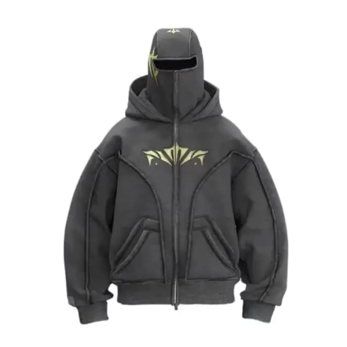 Y2K Ninja Harajuku sweat à capuche zippé chaud Double couche veste froide à la mode motif brodé français décontracté gothique hommes femmes haut