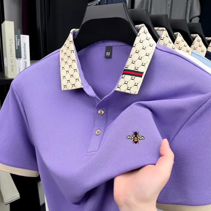Haute qualité miel abeille brodé à manches courtes hommes polo été nouveau T-shirt marque lettre jacquard revers décontracté haut tendance