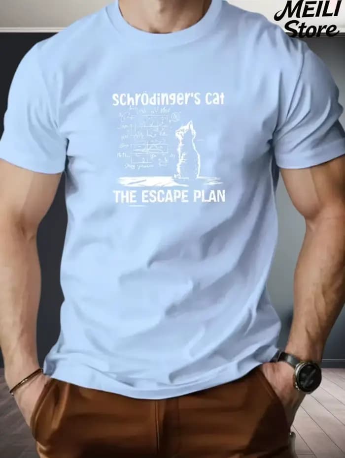 Schrodinger chat Design hommes T-Shirt été décontracté amusant 3D imprimé ample mode haut surdimensionné Science amant