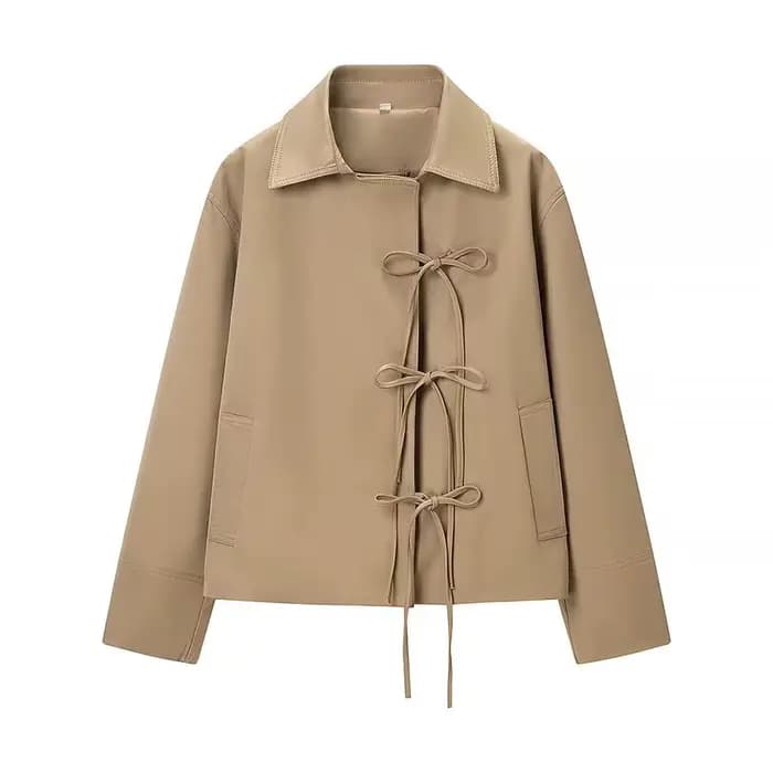 Vêtement d'extérieur décontracté et tendance pour femme, avec ceinture, manches courtes, en tissu po