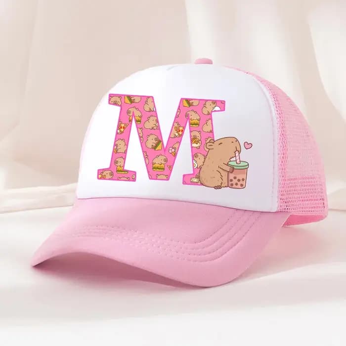 Capibara casquette de Baseball filles femmes Anime Capybara lettre A-Z chapeau de soleil enfants adulte été respirant maille Sunbonnet couvre-chef d'extérieur