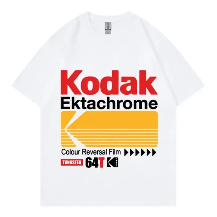 T-shirt rétro de marque Kodak, style japonais Harajuku, hauts décontractés en pur coton pour hommes