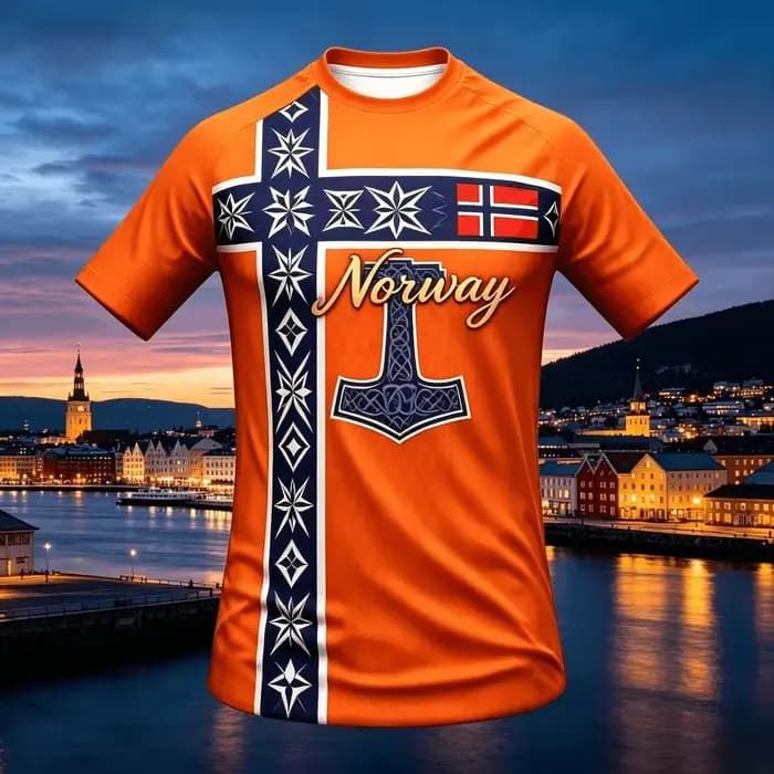 Maillot de football nordique style ethnique viking 2026 pour supporters norvégiens – Haut décontracté respirant pour