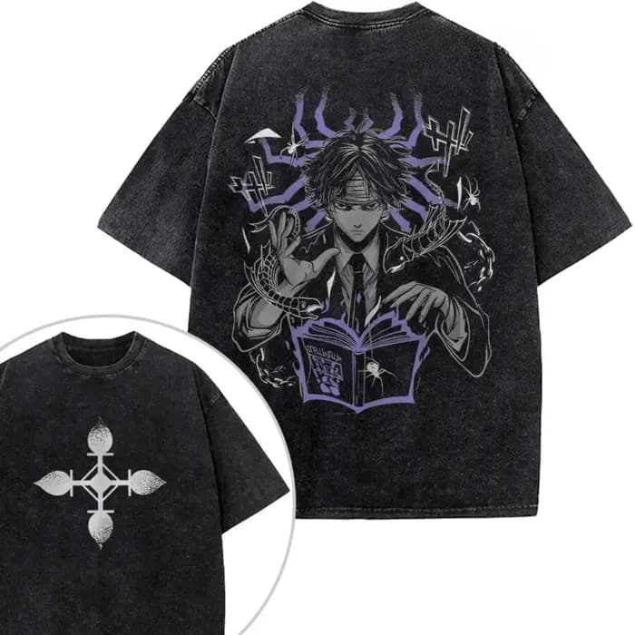 Hunter x Hunter Chrollo vêtements hommes femmes à manches courtes t-shirts lavé coton T-shirt Manga rétro T-shirt Harajuku surdimensionné T-shirt