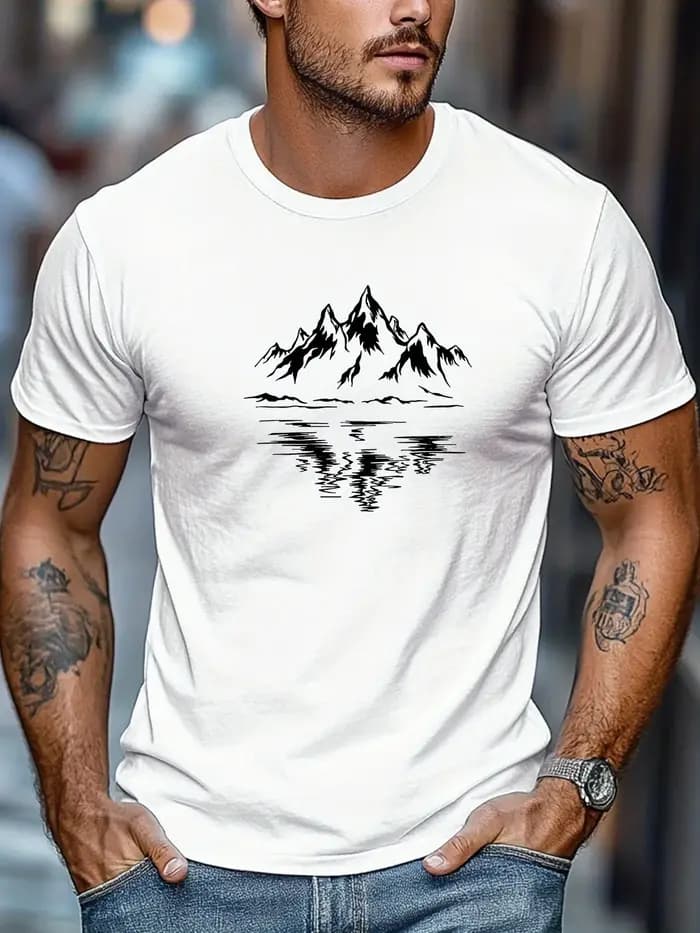 Montagne Nature Inspiré Imprimer 100% Coton Hommes Femmes T-shirt Été Automne Quotidien Sports De Plein Air Fête Décontracté Lâche Manches Courtes