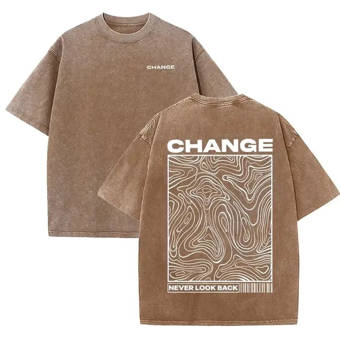 T-shirt minimaliste imprimé « CHANGE Never Look Back » noir délavé style streetwear