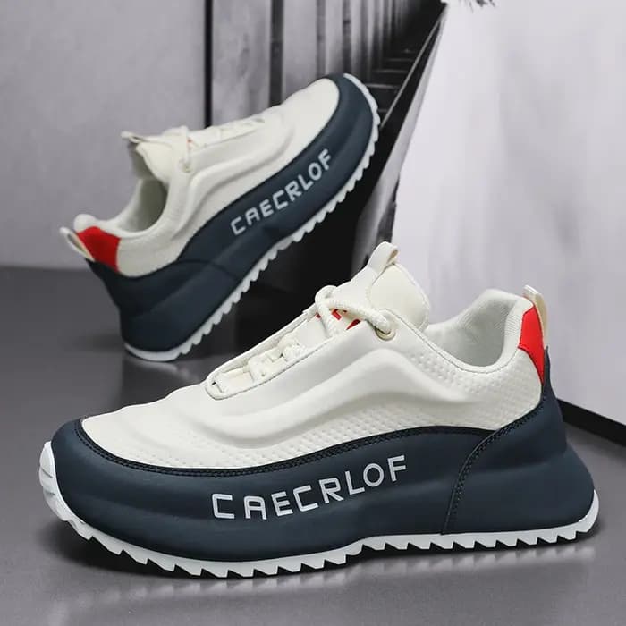 Baskets Chunky Blanches et Bleu Marine pour Hommes avec Accents Rouges