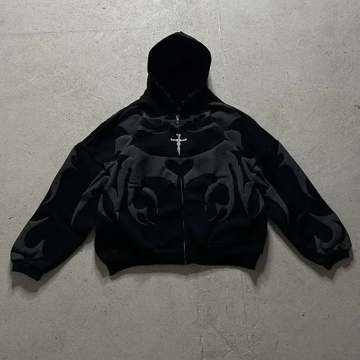 Y2K hommes Baggy sweats à capuche 2025 automne à manches longues lâche sweats à capuche hommes Streetwear Vintage Jacquard fermeture éclair sweat à capuche Cardigans