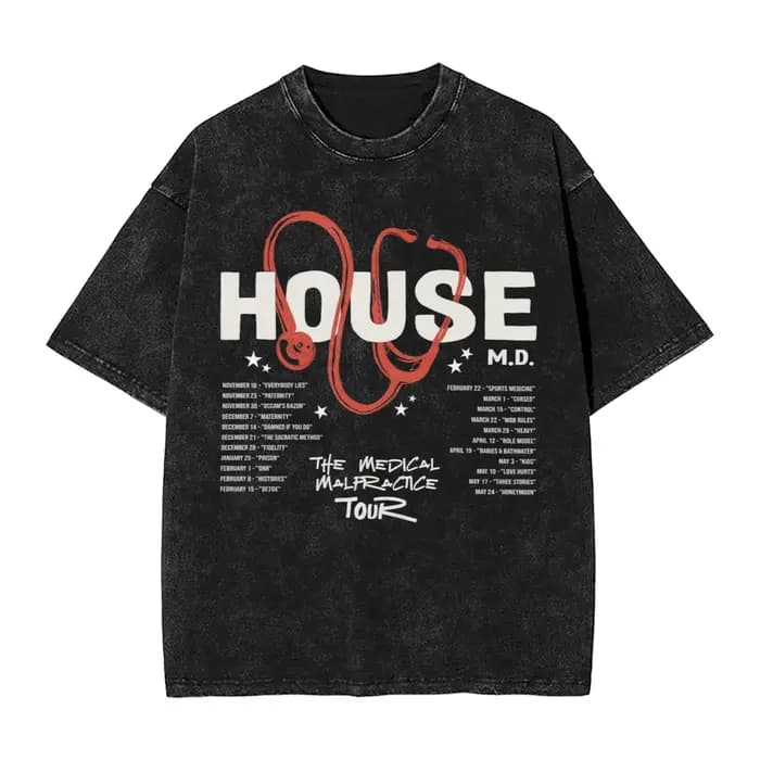 Dr Wilson House MD flammes bleues T-Shirts pour hommes délavé Humor t-shirt à manches courtes col ro