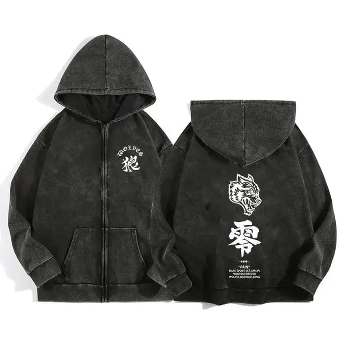 Darc Wolves Sport sweat à capuche zippé pour hommes femmes coton imprimé gothique Harajuku veste swe