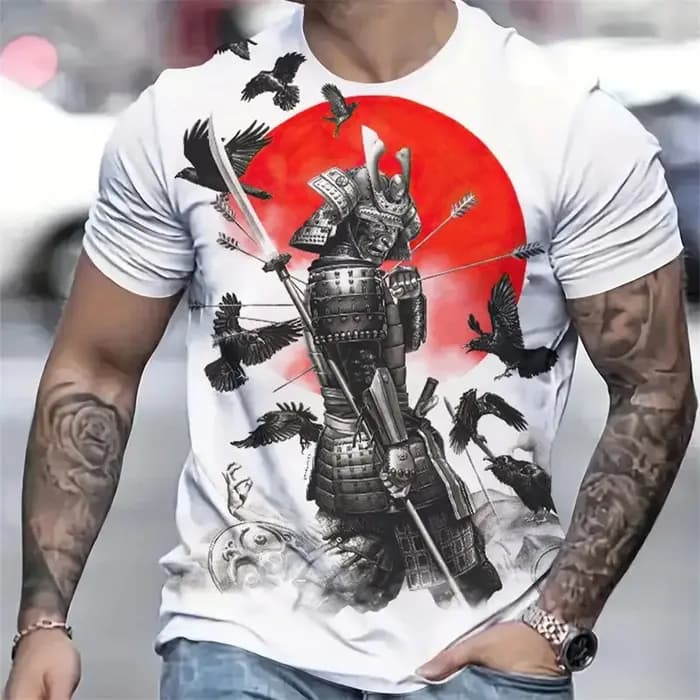 T-shirt décontracté pour homme style samouraï japonais