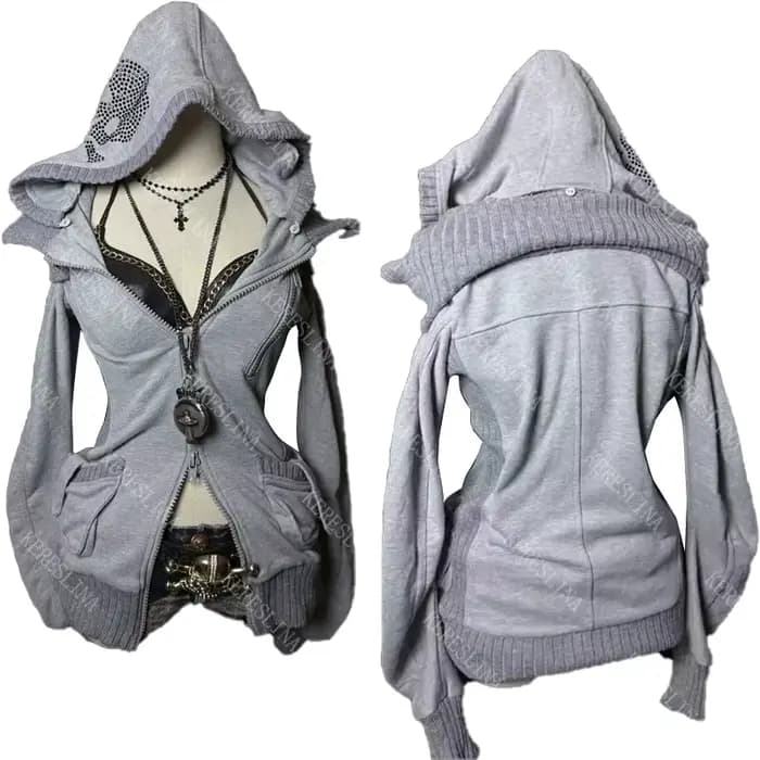 Femmes Cardigan Sweat À Capuche Veste Des Années 2000 Esthétique Harajuku Chaude Fille Mode Américain Rétro Y2K Rue Hip