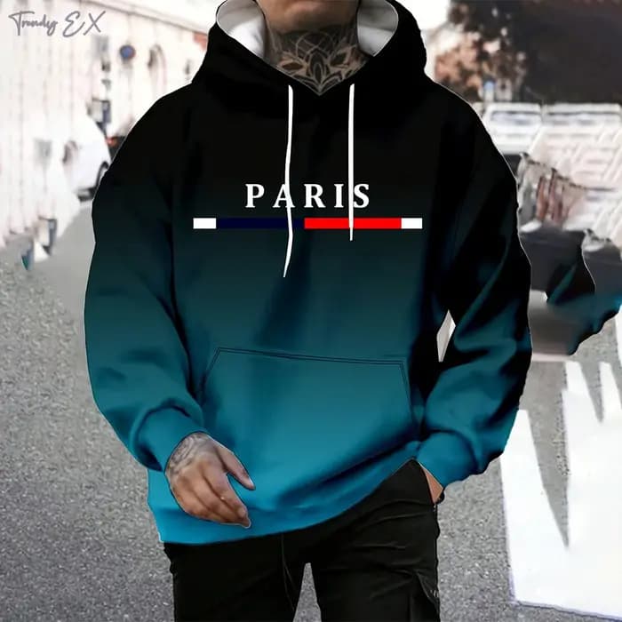 Sweat à capuche en polyester imprimé Paris nickel é pour hommes