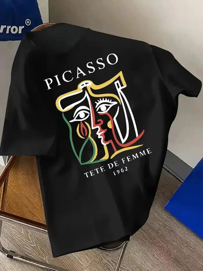 T-shirt pour homme avec imprimé portrait de femme Picasso