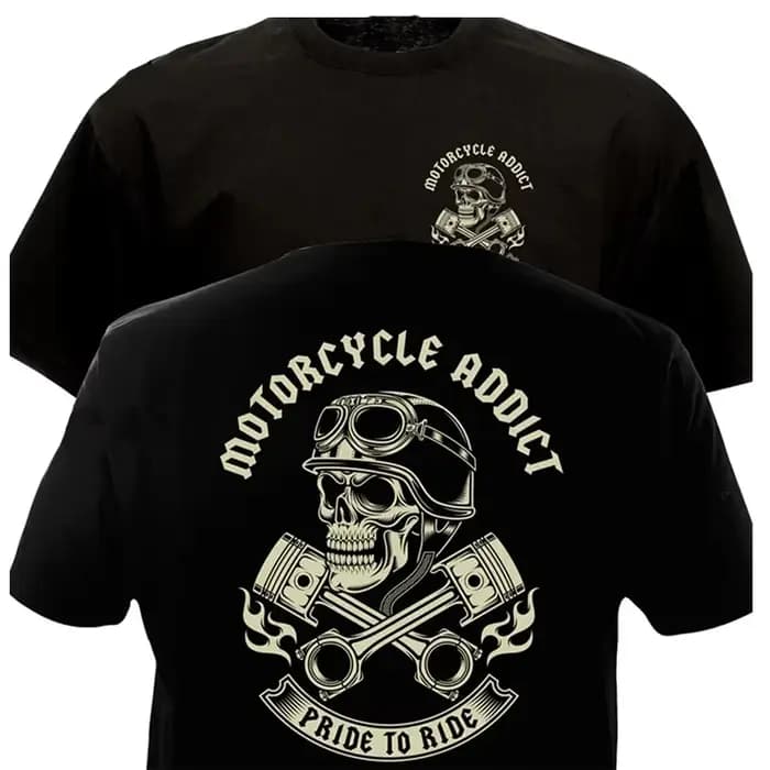 T-shirt imprimé pour hommes, style motard, chopper, bobber, motard, Motorrad, noir, manches courtes,