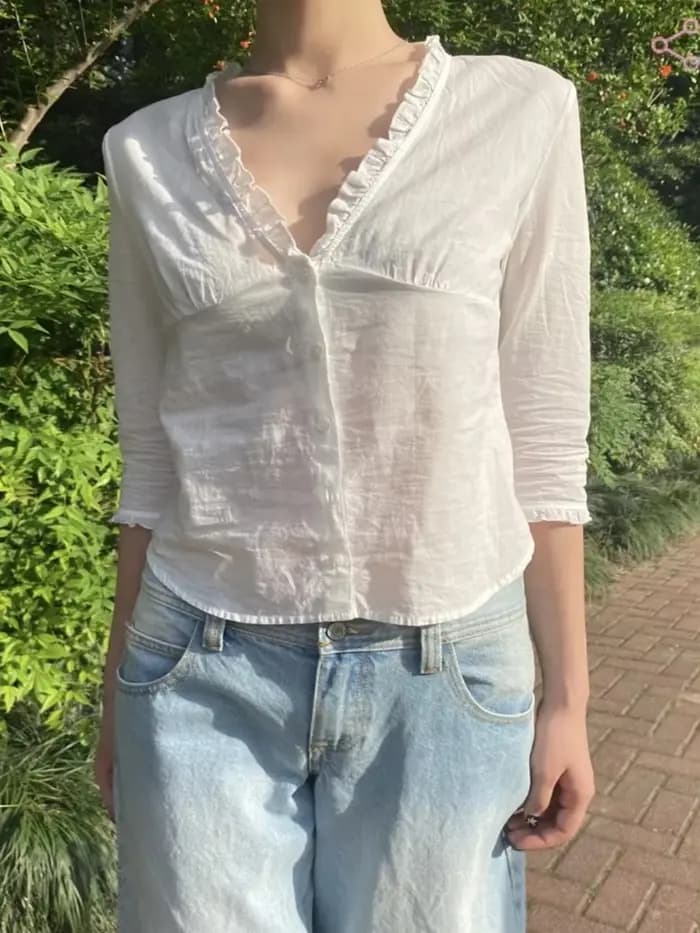 T-Shirt à volants blancs pour femmes