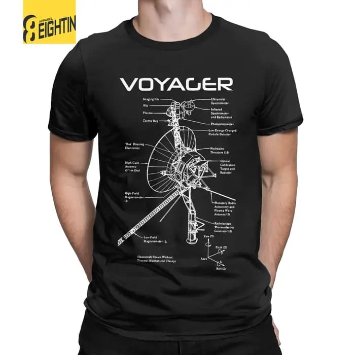 T-Shirt Estival à Manches Courtes et Col Rond pour Homme, Vêtement en Coton, Programme Voyager Intersto.org Spacvier, Sci Fi, 100%