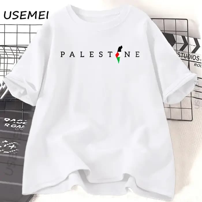 Drapeau palestinien imprimé t-shirt coton à manches courtes col rond t-shirts femme homme été ample décontracté
