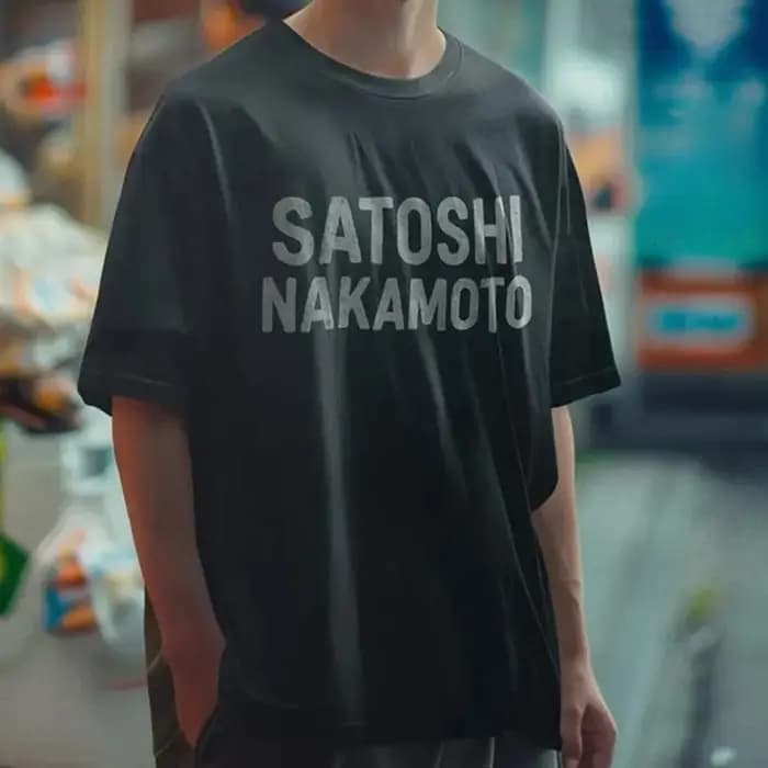 T-shirt Oversize Noir Délavé Vintage avec Logo Imprimé Lettres Classiques Satoshi Nakamoto – Collection Été 2026