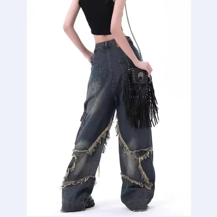 Jean Baggy pour femmes, automne/hiver, Design Vintage européen et américain, application étoile vide et pantalon à jambe droite délavé