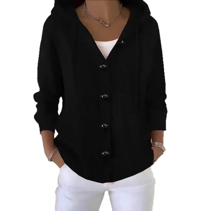 Nouveau sweat à capuche femmes à manches longues tricoté hauts Cardigan veste bordure bouton pull