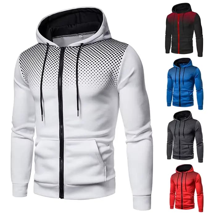 Sweat à capuche zippé pour hommes poche à pois imprimé