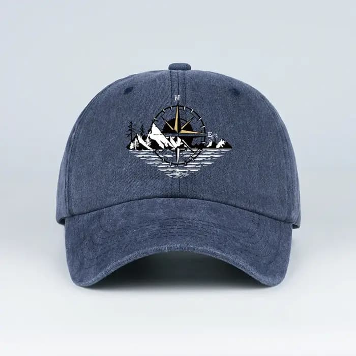 Casquette de baseball unisexe réglable avec imprimé montagne et effet délavé