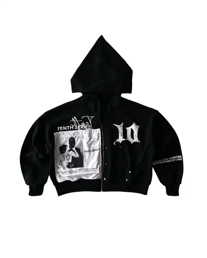 Tenthseries-Sweat à capuche zippé Y2K pour hommes
