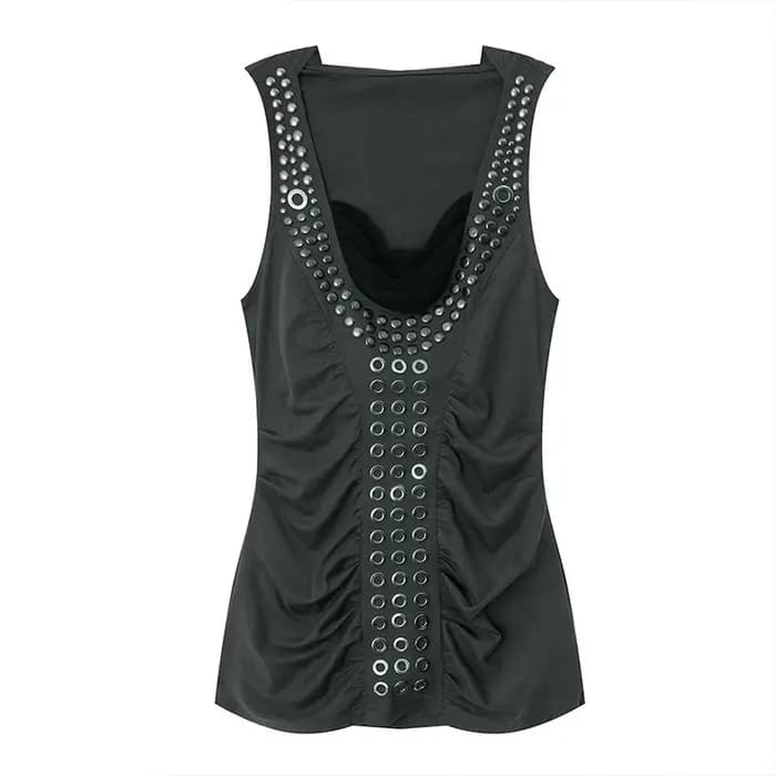 Gilet sans manches clouté style rétro européen et américain, décoration cloutée style punk, coupe aj