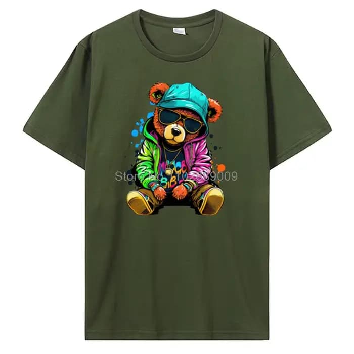 Ours en peluche jouant au Badminton T-shirt coton vêtements hauts graphiques Kawaii hommes femmes à