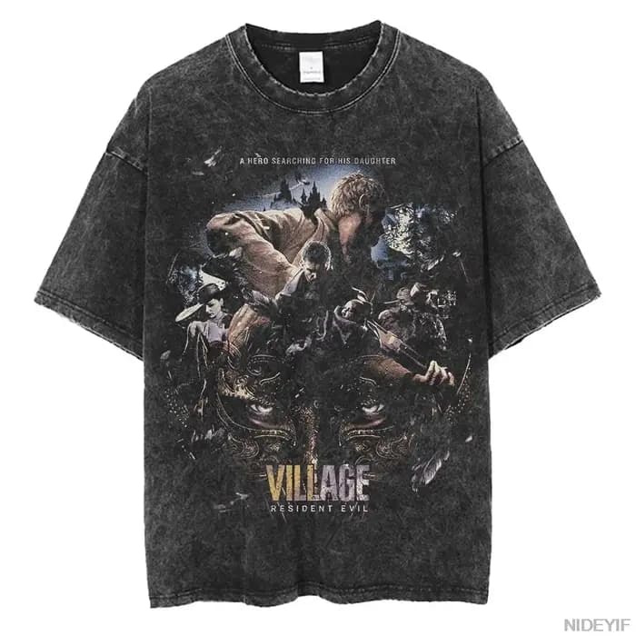 T-shirt rétro délavé avec motif imprimé Biohazard des années 1990