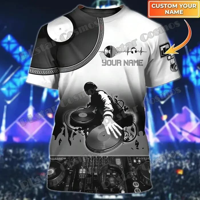 Nom personnalisé coloré DJ disque Jockey 3D imprimé mode hommes T-Shirt été unisexe décontracté T-Shirt cadeau pour les amoureux du DJ TTD32