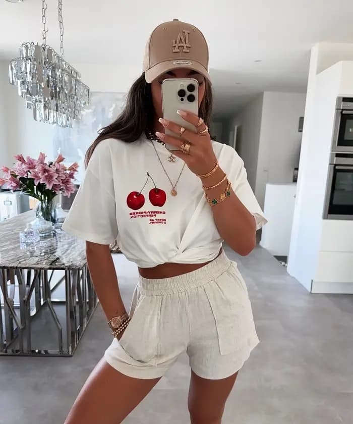 T-shirts graphiques cerise Harajuku d'été, vêtements décontractés streetwear gothiques, hauts Y2K, v