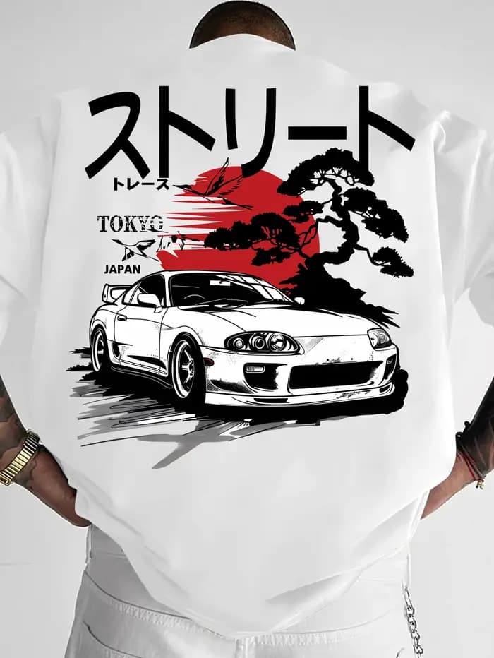 T-Shirt pour hommes Supra Car & Japanese Art Print Streetwear