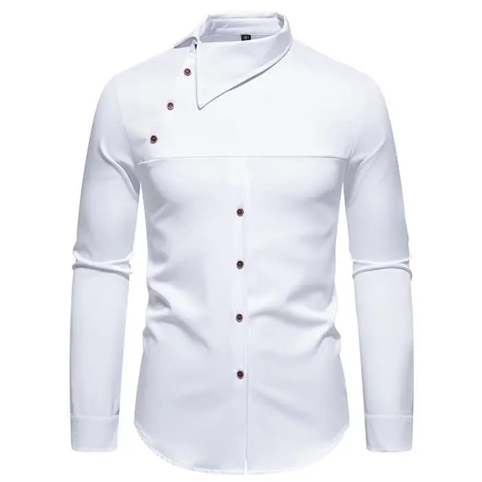 Chemise à col montant pour hommes, bouton oblique de personnalité, chemises provoqué irrégulières po