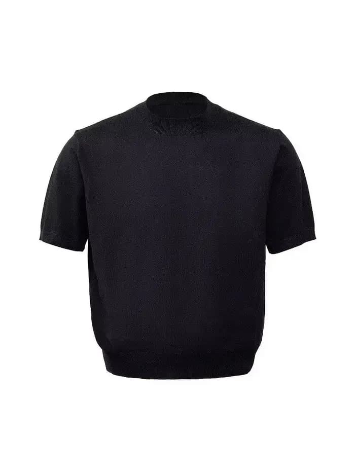 T-shirt tricoté à col bas uni avec drapé aux épaules pour homme